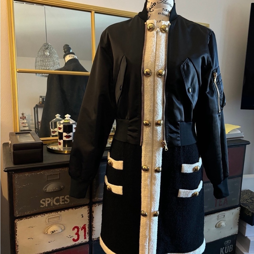 Moschino Couture Black & Cream Mixed-Material Coat